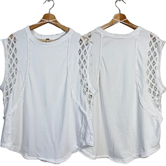 Free People Table for Two Tee T-Shirt Women's Small White Lace Crochet Boho NWOT - Picture 3 of 14